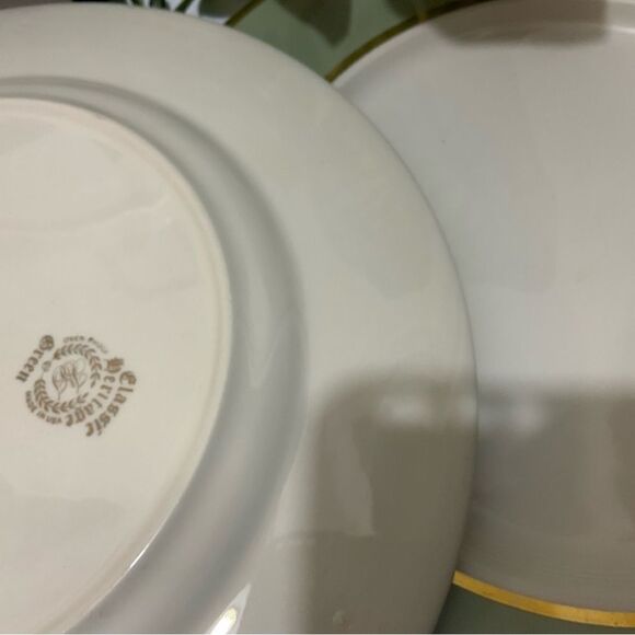 COPY - 4 Dinner Plate Classic Heritage Green Green Band Gold Trim Made in USA  … - Picture 6 of 10